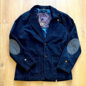 Navy Corduroy Blazer with Elbow Patches Plugg Jeans Sz L
